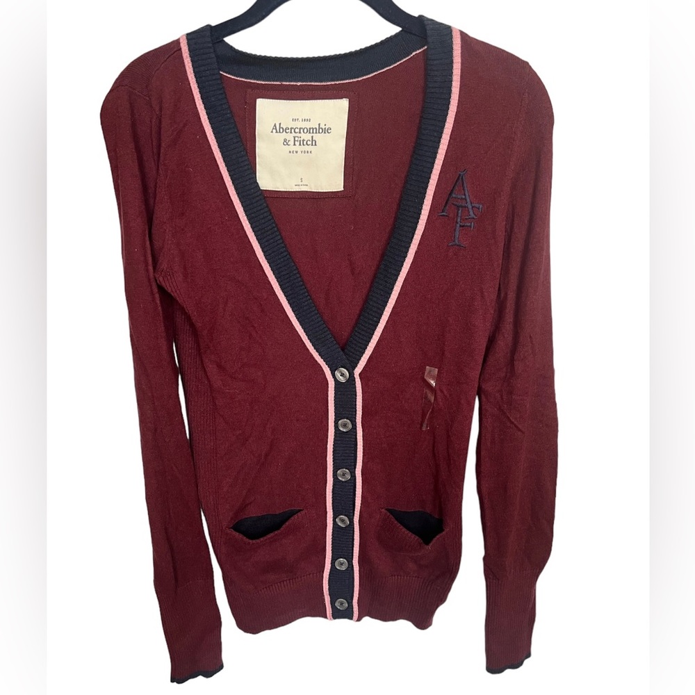 Abercrombie & Fitch Burgundy V-Neck Cardigan Sweater Women's Size Small